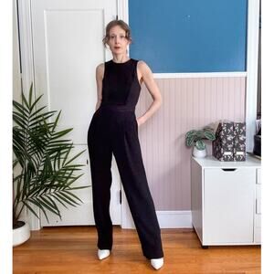 BCBGMAXAZRIA Lori Jumpsuit open back sheer draped panels straight leg 3162